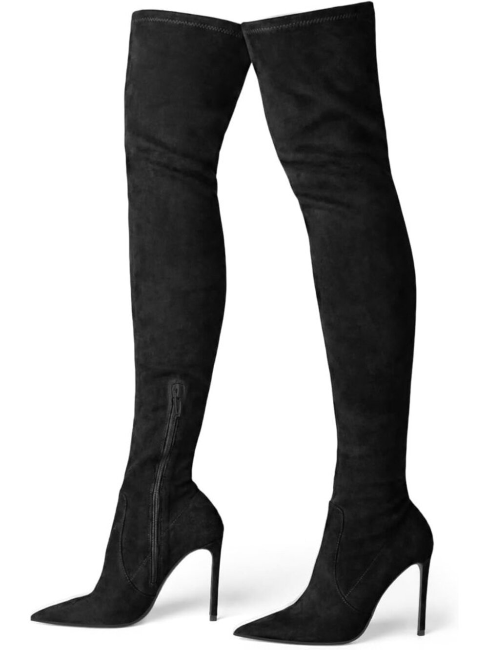 🆕Women's Black Thigh High Boots 3.3 In Stiletto Heel Pointed Toe Suede Shoes